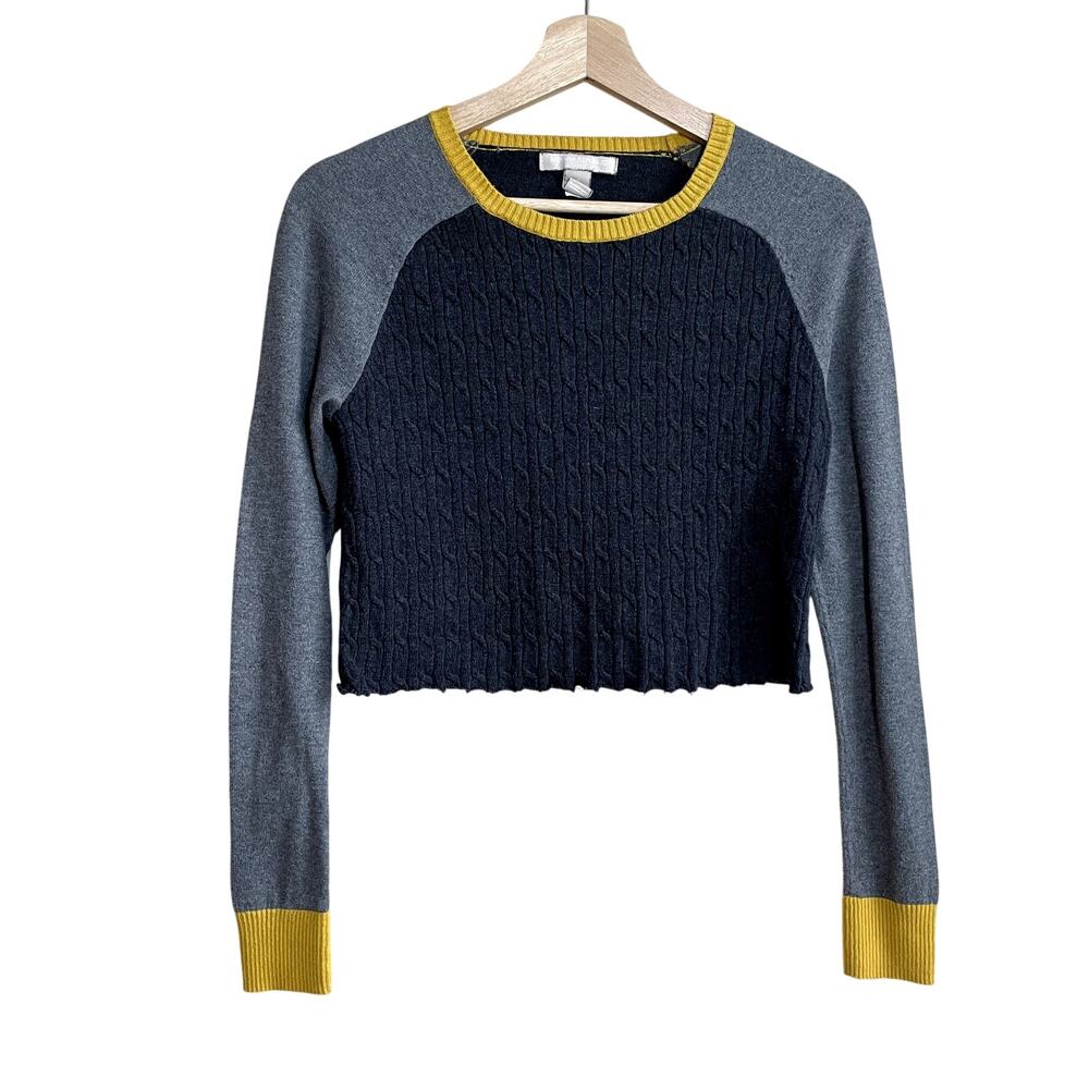 Banana Republic cut-off‎ cropped gray yellow colorblock sweater women's size S